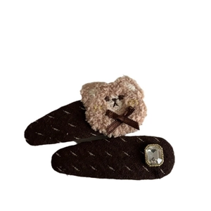 Set de barrettes brunes avec ours en peluche, nœud ruban et cristal pour filles