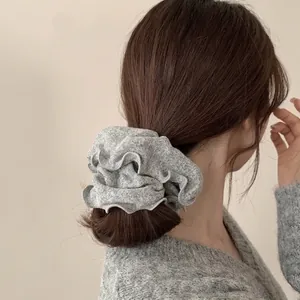 Chouchou en Tricot Large Gris Chiné pour Femmes Bord Festonné Élastique à Cheveux Avec Fausse Künstliche Perle Accessoires de Coiffure Élégants