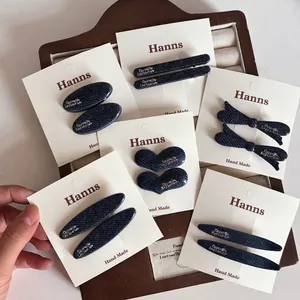 Pinces à Cheveux en Acrylique Bleu Denim Style Français Lettres Coeur Rectangle Ovale Barrettes Set Femmes Accessoires Cheveux