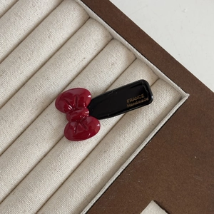 French style red acetate bow hair clip with France Handmade gold text on black base