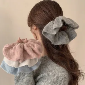 Fashion Mohair Woolen Yarn Hair Scrunchie Large Knitted Elastic Hair Tie Soft Thick Ponytail Holder For Women Accessories