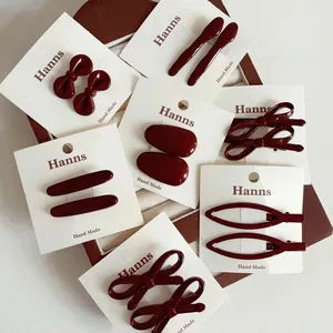 Barrettes Cheveux Nœud Papillon Rouge Vintage Français Pinces à Bec de Canard Alliage Rouge Vin Accessoires Cheveux Fille
