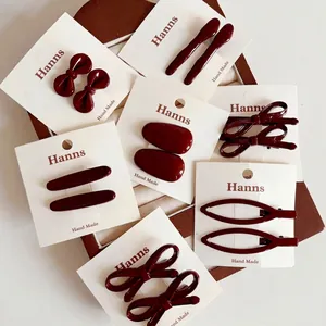 Barrettes à cheveux nuds rouge vin foncé et pinces en alliage de style doux français