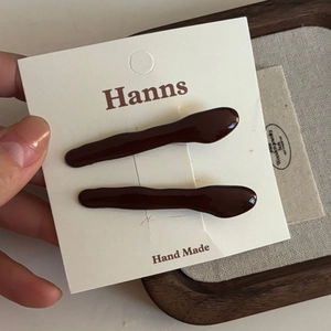 Barrettes à cheveux françaises en résine marron foncé brillant, ensemble de deux fait main