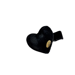 Elegant black velvet heart hair clip featuring a gold-tone Love engraved metal plaque