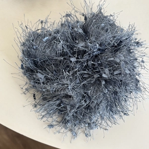 Chic silver grey fluffy hair scrunchie with fine fringe fibers for elegant styling