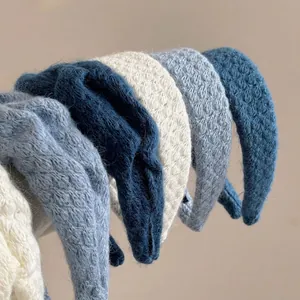 Diadema de Lana Plisada para Mujer Elegante Color Sólido Hecha a Mano Punto Ancha Aro de Pelo Accesorio de Moda Diario