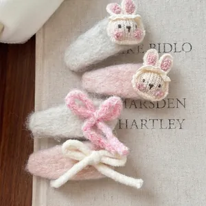 Pinces À Cheveux Peluche Lapin Noeud Faites À La Main Pour Femmes Filles Rose Blanc Crochet Petit Lapin Noeud Papillon Accessoires