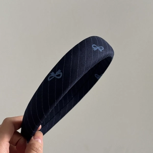 Classic navy blue striped headband with bow pattern, stylish wide sponge hair accessory