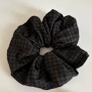 Vintage dark green and black gingham check oversized scrunchie for ponytails