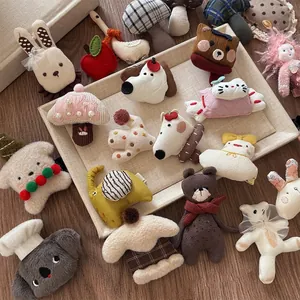 Handmade Cartoon Animal Cloth Hair Clips For Kids Women Cute Bear Rabbit Mushroom Dog Plush Hairpins Soft Headwear Accessories