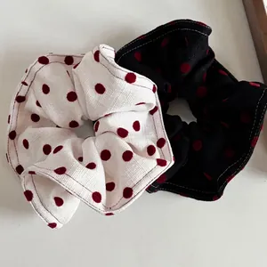 Vintage Polka Dot Fabric Scrunchies Sweet Red Dot Elastic Hair Ties For Women Daily Retro Hair Accessories Hair Rope