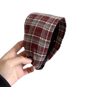 Classic red plaid wide headband with tartan pattern for a preppy college style look