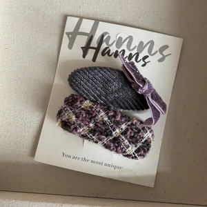 Lot de barrettes à cheveux avec nœud violet et cœur en tweed pour filles sur carte