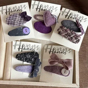Cinq ensembles de barrettes coréennes en tissu avec nœud et cœur pour filles