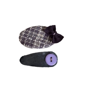 Barrettes à cheveux en tissu violet avec motif tweed et nœud en velours pour femmes