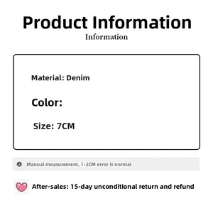 Fiche détaillée montrant le matériau denim et la taille 7cm pour pince à cheveux