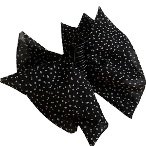 Pinza per capelli vintage francese con fiocco in rete a pois e chiffon nero per donne