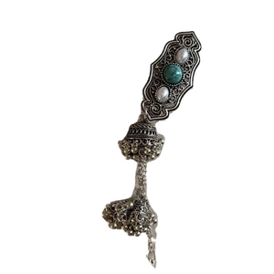 Vintage Tibetan silver hair clip with zircon tassels and turquoise inlay in ethnic style