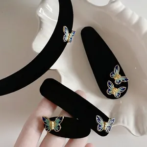 Vintage Black Velvet Butterfly Hair Clip For Women Elegant Blue Gradient Enamel Butterfly Hairpins Niche Design Hair Accessories