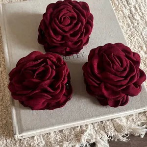French Vintage Burgundy Rose Flower Hair Claw Clip Elegant Large Fabric Shark Clip For Women Girls Hair Accessories