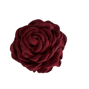 French style dark red rose hair claw clip for women featuring elegant fabric petals