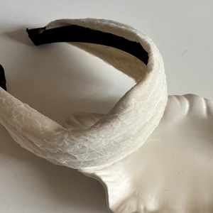 French retro cream white lace padded headband with black non-slip inner lining