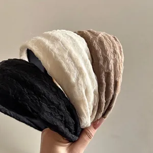 Elegant Chiffon Pleated Wide Headband For Women Handmade High Skull Top Thickened Hair Band Fashion Daily Hair Accessories