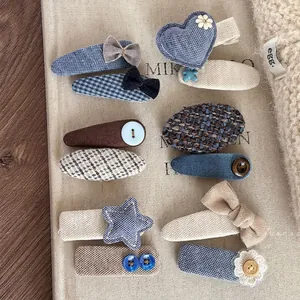 Handmade Blue Lace Hair Clips Bow Button Heart Plaid Side BB Clips For Girls Women Fashion Commute Floral Geometric Hairpins
