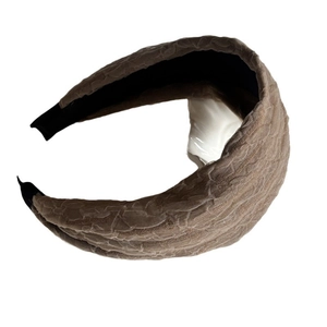 Thick vintage bubble texture headband in light brown fabric for elegant hairstyling