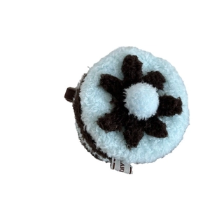 Cute plush cream flower hair clip in light blue and brown soft lamb wool fabric