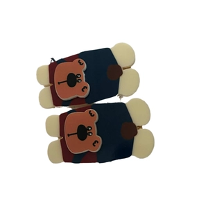 Cute bear pattern acrylic hair clips with blue and red floral bow design for women