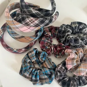 British Style Plaid Hair Accessories Retro Grid Cloth Scrunchies And Padded Headbands For Women Fashion Daily Hair Decoration