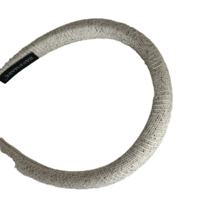 Oatmeal grey herringbone knit headband with handmade woven label for women