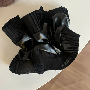 Black faux leather and chiffon pleated scrunchie for ballet style high ponytail