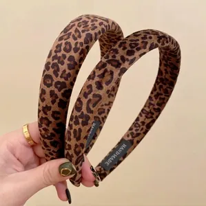 Women Leopard Print Padded Headband Soft Fabric Sponge Hair Band High Top Autumn Winter Fashion Hair Hoop Headwear
