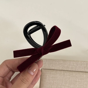 French style velvet bow hair claw clip in wine red and black for women's hairstyling