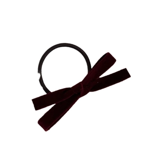Elegant wine red velvet bow hair tie with high elastic band on a clean white background