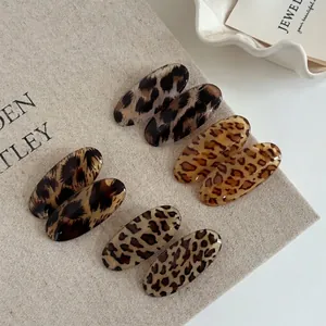 Leopard Print Oval Hair Clip For Women Acrylic Geometric Tortoiseshell Duckbill Clip French Retro Fashion Hair Accessories