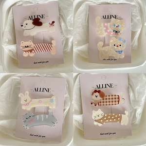 Barrettes à cheveux animaux de dessin animé caramel avec motifs chat et chien sur carte