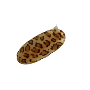 Classic leopard print oval hair clip with vintage resin finish on white background