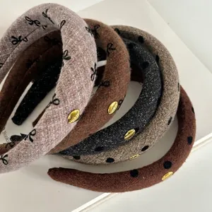 French wool padded headbands with polka dots and golden metal charms in multi-colors