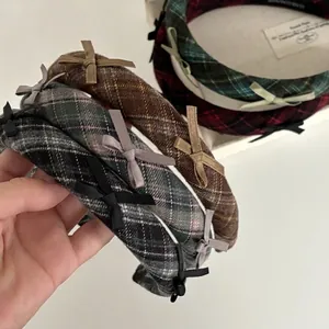 British style plaid headband set with delicate ribbon bows in four seasonal colors
