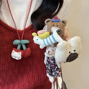 Handgefertigte Süße Plüsch Stoff Tier Anhänger Halskette Mori Stil Cartoon Bär Pilz Haarklammer Für Damen Kinder Accessoires