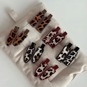 Pinces à Cheveux Bec de Canard Vintage Imprimé Léopard en Peluche pour Femmes Barrettes Frange Géométriques Rectangulaires Triangulaires Métal