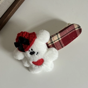 Barrette ours en peluche avec bonnet rouge et cœur pour filles style automne hiver