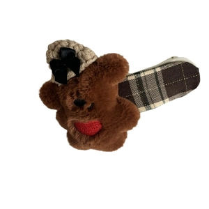 Barrette ours en peluche marron avec cœur rouge et tissu à carreaux pour filles