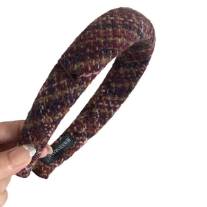 Thick colorful tweed sponge headband with handmade bow and vintage woven texture