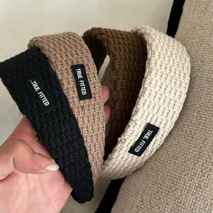 Women Knitted Wide Headband Waffle Weave Hair Hoop Autumn Winter Handmade Soft Elastic Hair Accessory Fashion Letter Patch