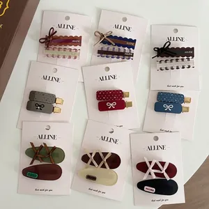 Preppy Style Bow Hair Clips For Women Acrylic Ribbon Hairpins Checkered Polka Dot Geometric Bang Clips Elegant Hair Accessories